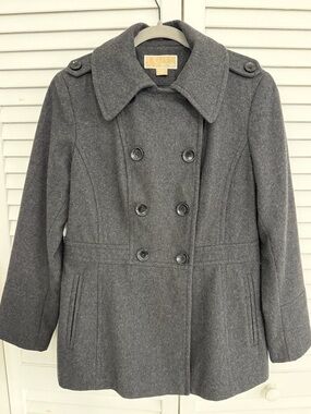 MICHAEL Michael Kors Charcoal Gray Double Breasted Wool Peacoat M